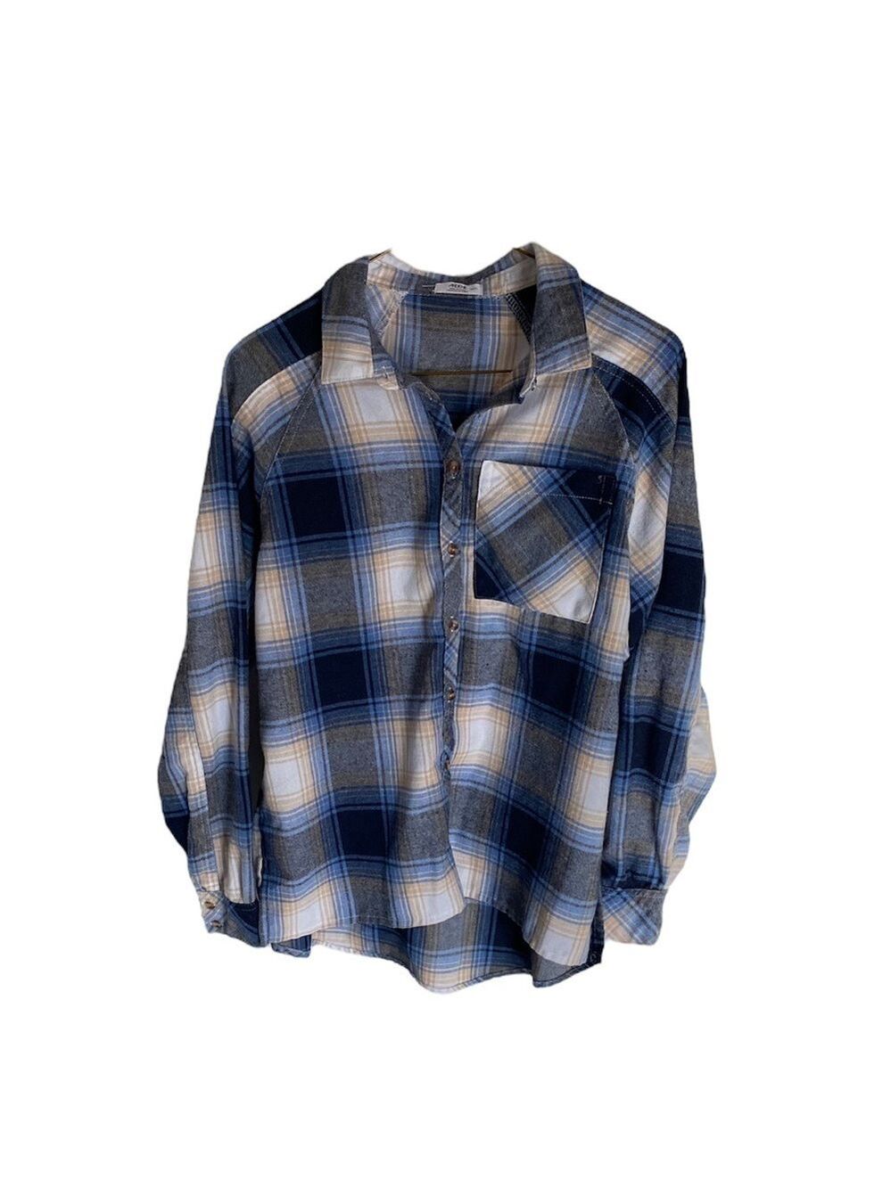 ARDENE Blue Plaid Button Down Shirt size XS